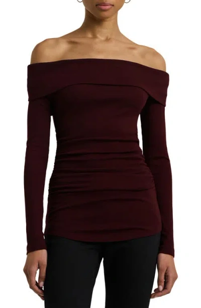 Ralph Lauren Lauren  Rib Off The Shoulder Top In Pinot Noir