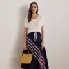 Ralph Lauren Rope-print Twill Lace-up Midi Skirt In Refined Navy