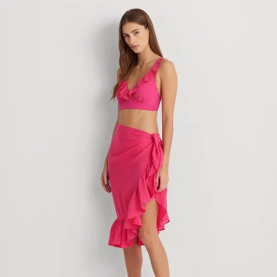 Lauren Ralph Lauren Ruffle-trim Cotton-linen Wrap Skirt In Passionfruit