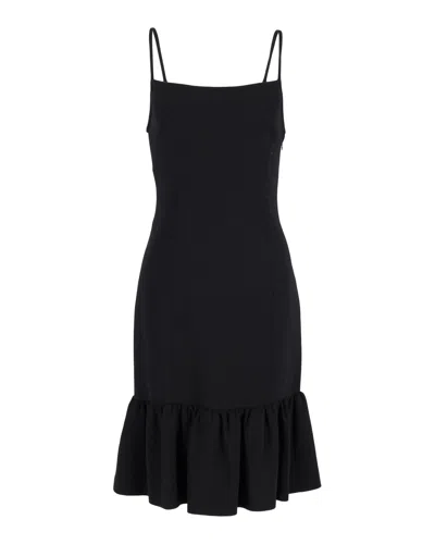 Ralph Lauren Ruffled Hem Dress In Black Wool