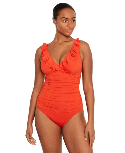 Lauren Ralph Lauren Ruffled One-piece Swimsuit In Papaya