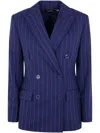 Ralph Lauren Lauren  Pinstripe Double Breasted Wool Blend Blazer