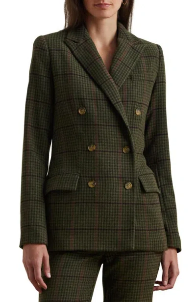 Lauren Ralph Lauren Double-breasted Checked Blazer In Farm Olive