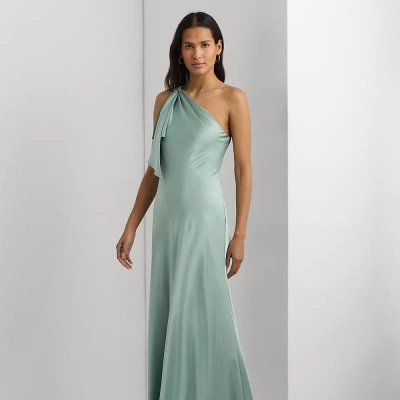 Lauren Ralph Lauren Satin Charmeuse One-shoulder Gown In Soft Laurel