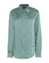 Lauren Ralph Lauren Satin Charmeuse Shirt Woman Shirt Sage Green Size Xl Recycled Polyester