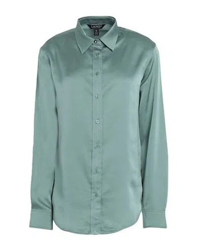 Lauren Ralph Lauren Satin Charmeuse Shirt Woman Shirt Sage Green Size Xl Recycled Polyester