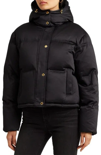 Ralph Lauren Lauren  Satin Down & Feather Crop Puffer Jacket In Black