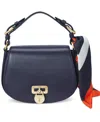 Ralph Lauren Scarf-trim Small Leather Tanner Crossbody Bag In Navy
