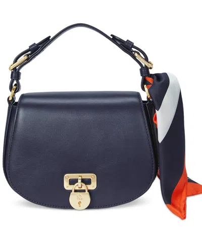 Ralph Lauren Scarf-trim Small Leather Tanner Crossbody Bag In Navy