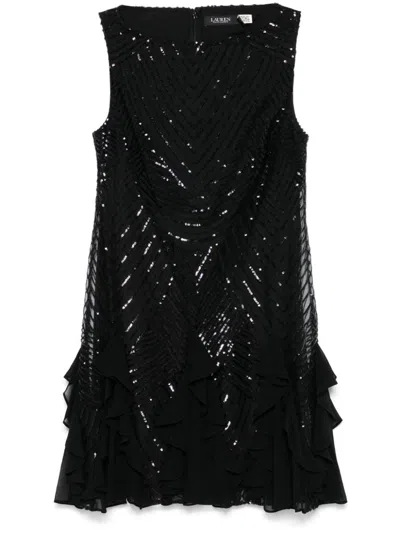Ralph Lauren Sequined Mini Dress In Black  