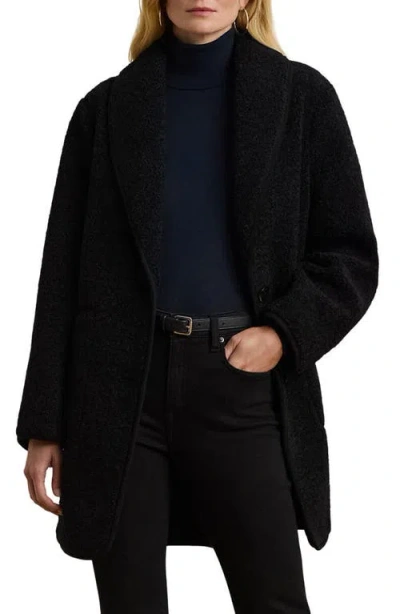Ralph Lauren Lauren  Shawl Collar Faux Shearling Coat In Black