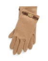 Ralph Lauren Lauren  Sheepskin-trim Wool-blend Tech Gloves Woman Gloves Camel Size L Wool, Nylon, Cas In Beige