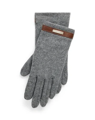 Ralph Lauren Lauren  Sheepskin-trim Wool-blend Tech Gloves Woman Gloves Grey Size L Wool, Nylon, Cash