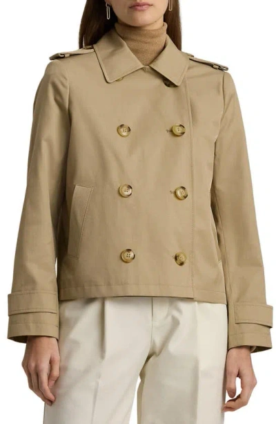 Lauren Ralph Lauren Short Cotton Blend Trench Coat In Birch Tan