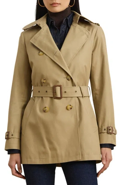 Ralph Lauren Lauren  Short Double Breasted Trench Coat In Birch Tan