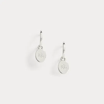 Ralph Lauren Silver-plated Logo Drop Huggie Earrings In Metallic