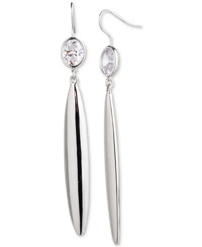 Lauren Ralph Lauren Silver-tone Cubic Zirconia Linear Drop Earrings In Crystal Wh