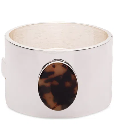 Ralph Lauren Silver-tone Tortoise Wide Bangle Bracelet In Dark Brown