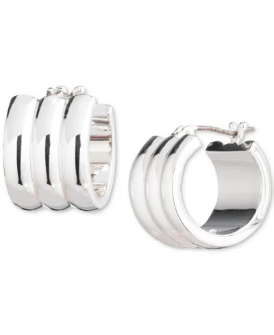 Ralph Lauren Gold-tone Ribbed Hoop Clip-on Earrings In Silver