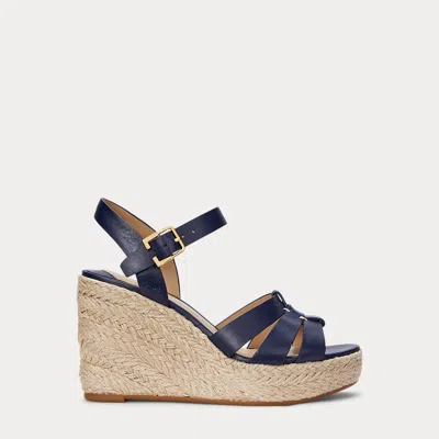 Ralph Lauren Soffia Nappa Leather Espadrille In Refined Navy