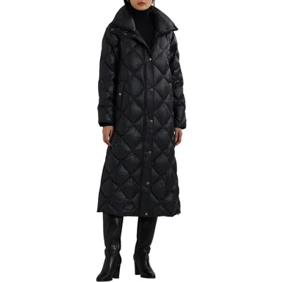 Ralph Lauren Lauren  Soft Quilted Down Snap Front Coat In Black