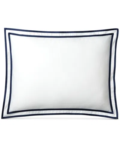 Ralph Lauren Spencer Sateen Border Decorative Pillow, 12" X 16" In White  Navy