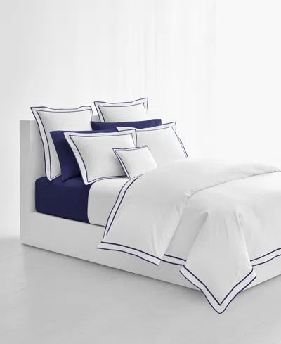 Ralph Lauren Spencer Sateen Border Duvet Cover, Full/queen In White  Navy