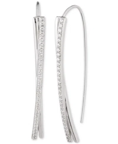 Ralph Lauren Sterling Silver Cubic Zirconia Pave Threader Earrings In Crystal,silver
