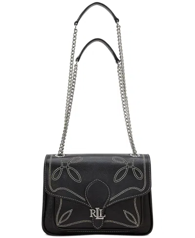 Lauren Ralph Lauren Stitched Bradley Small Leather Convertible Bag In Black