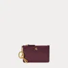 Ralph Lauren Leather Zip Card Case In Pinot Noir