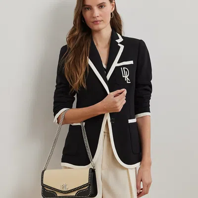 Ralph Lauren Straw & Leather Medium Sawyer Bag In Light Natural/black