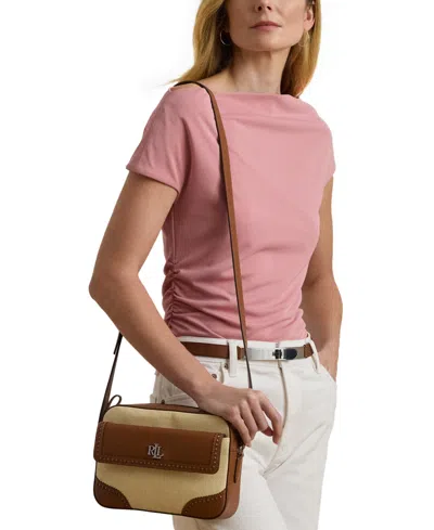 Ralph Lauren Straw & Leather Small Marcy Camera Bag In Light Natural,lauren Tan