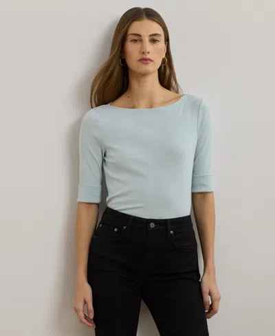 Ralph Lauren Boat-neck Three-quarter-sleeve T-shirt In Blue