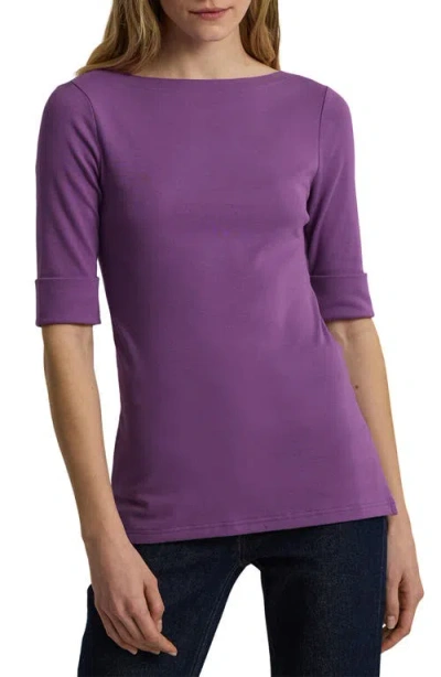 Ralph Lauren Lauren  Stretch Cotton Boatneck Tee In Aurora Violet