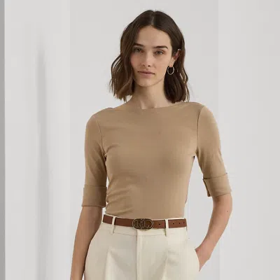 Ralph Lauren Stretch Cotton Boatneck Tee In Birch Tan