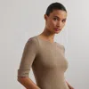 Ralph Lauren Stretch Cotton Boatneck Tee In Brown