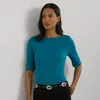 Lauren Ralph Lauren Stretch Cotton Boatneck Tee In Turquoise Sky