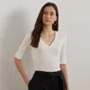 Ralph Lauren Stretch Cotton Elbow-sleeve V-neck Tee In White