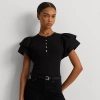 Lauren Ralph Lauren Stretch Cotton Flutter-sleeve Henley Top In Black