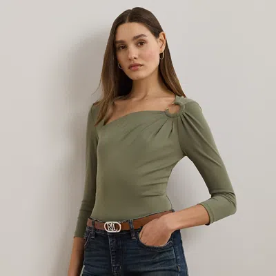 Ralph Lauren Stretch Jersey Asymmetrical Top In Sage Green
