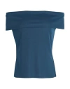 Ralph Lauren Lauren  Stretch Jersey Off-the-shoulder Tee Woman Top Slate Blue Size L Polyester, Elast