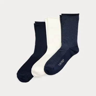 Ralph Lauren Stretch Roll-top Sock 3-pack In Navy