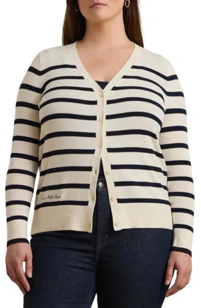 Ralph Lauren Women's Striped Cotton-blend Cardigan In Mascarpone Cream,lauren Navy