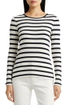 Ralph Lauren Lauren  Stripe Cotton Long Sleeve Tee In White/ Lauren Navy