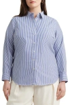 Ralph Lauren Lauren  Stripe Easy Care Cotton Button-up Shirt In Blue/white
