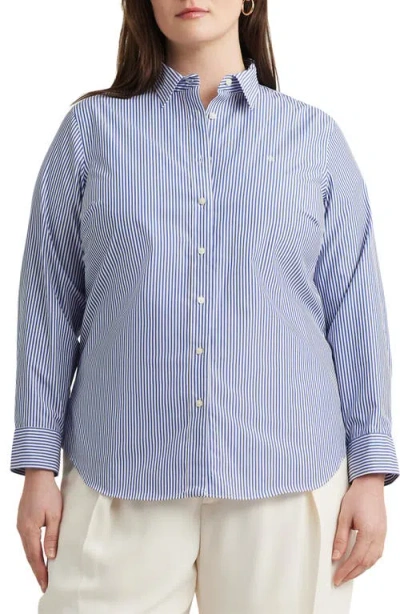 Ralph Lauren Lauren  Stripe Easy Care Cotton Button-up Shirt In Blue/white
