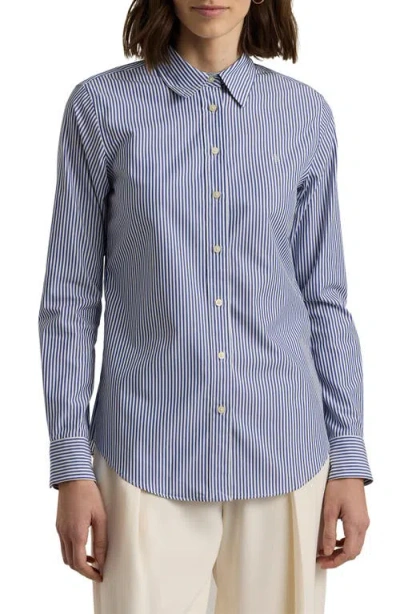 Ralph Lauren Lauren  Stripe Easy Care Cotton Shirt In Blue/ White