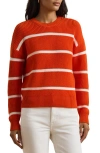 Ralph Lauren Lauren  Stripe Linen Crewneck Sweater In Orange Lily/white