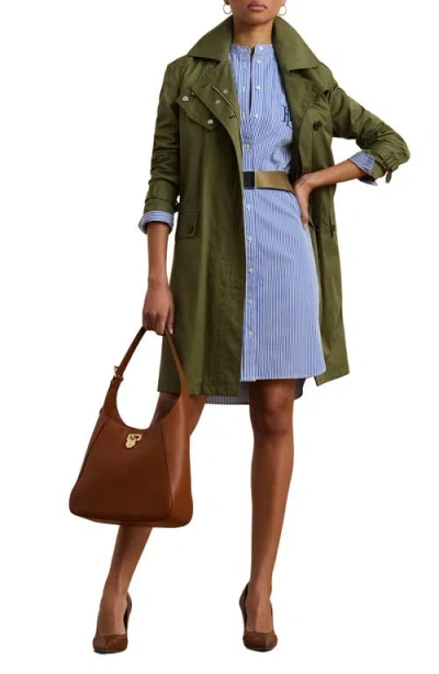 Ralph Lauren Lauren  Stripe Long Sleeve Belted Cotton Shirtdress In Blue/white