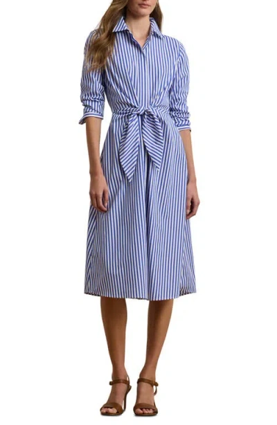 Ralph Lauren Lauren  Stripe Long Sleeve Cotton Broadcloth Shirtdress In Blue/white
